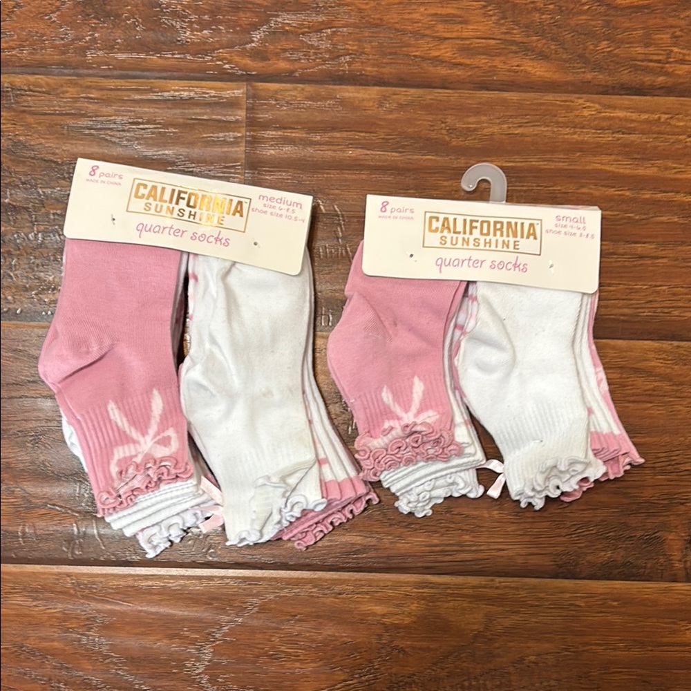 Kids Quarter Socks - Pink and White 2packs total of 16 pair